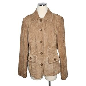 Alfani Brown Suede Leather Jacket Button Front Classic Blazer Women's L
